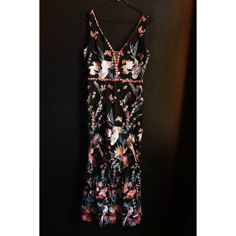 Marchesa Notte Black Embroidered Butterfly Appliqué Gown Formal Dress 8